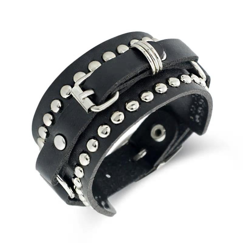 Rivet Wide Cuff Leather Bracelet