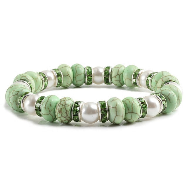 Natural Stone & Pearl Elastic Bracelet