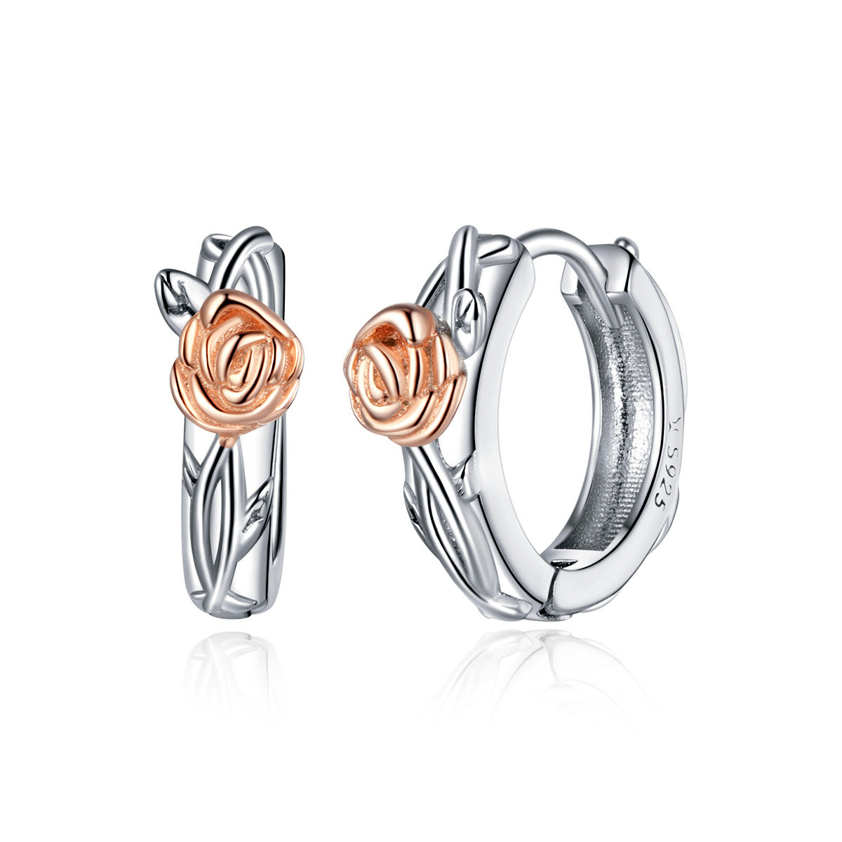 Sterling Silver Rose Huggie Hypoallergenic Earrings