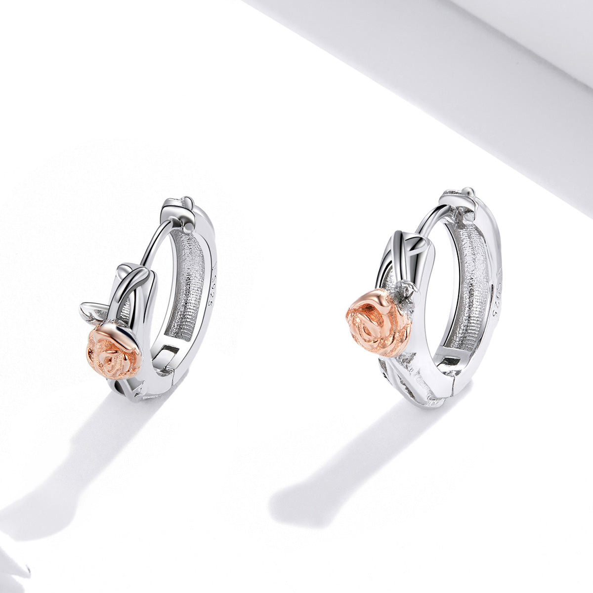Sterling Silver Rose Huggie Hypoallergenic Earrings
