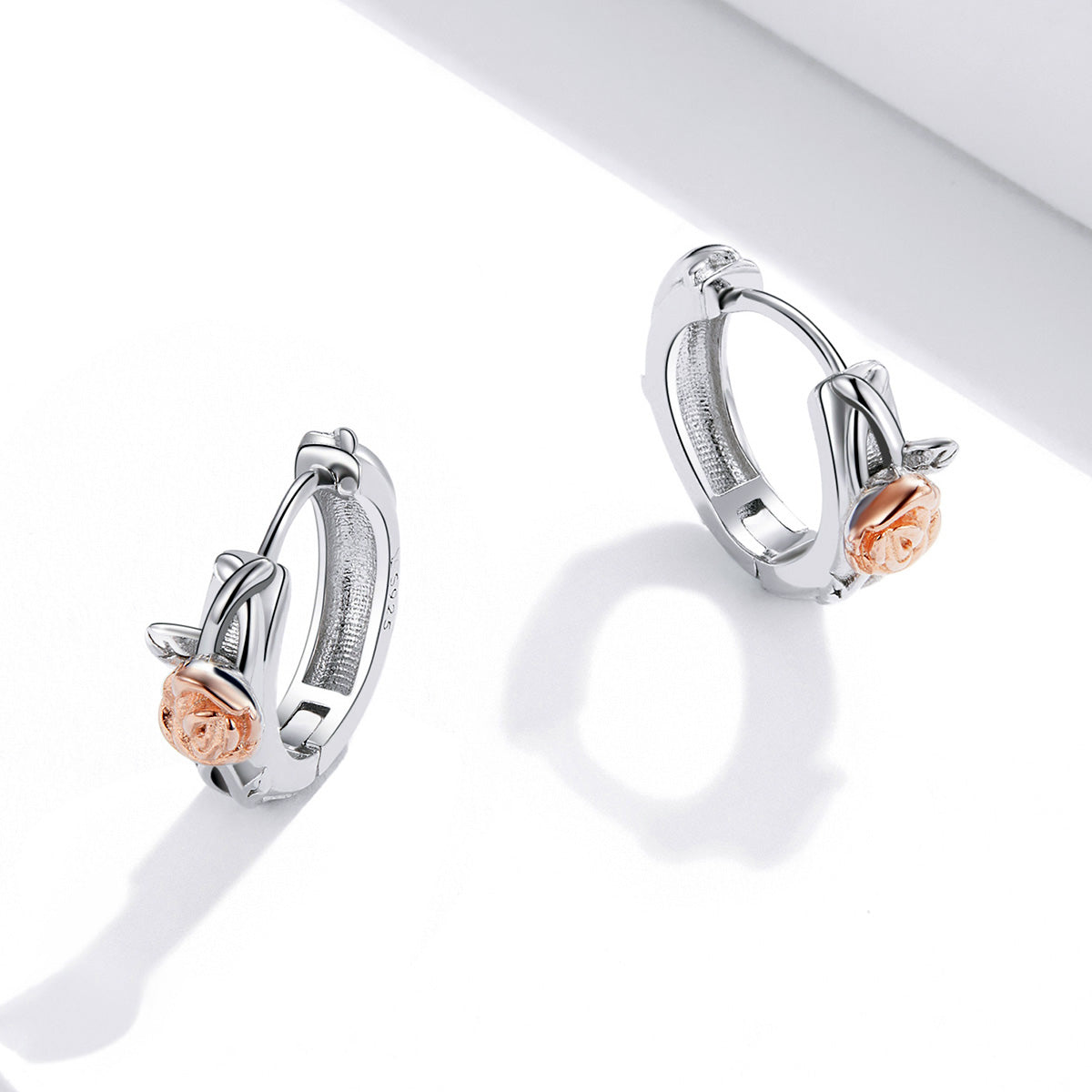 Sterling Silver Rose Huggie Hypoallergenic Earrings