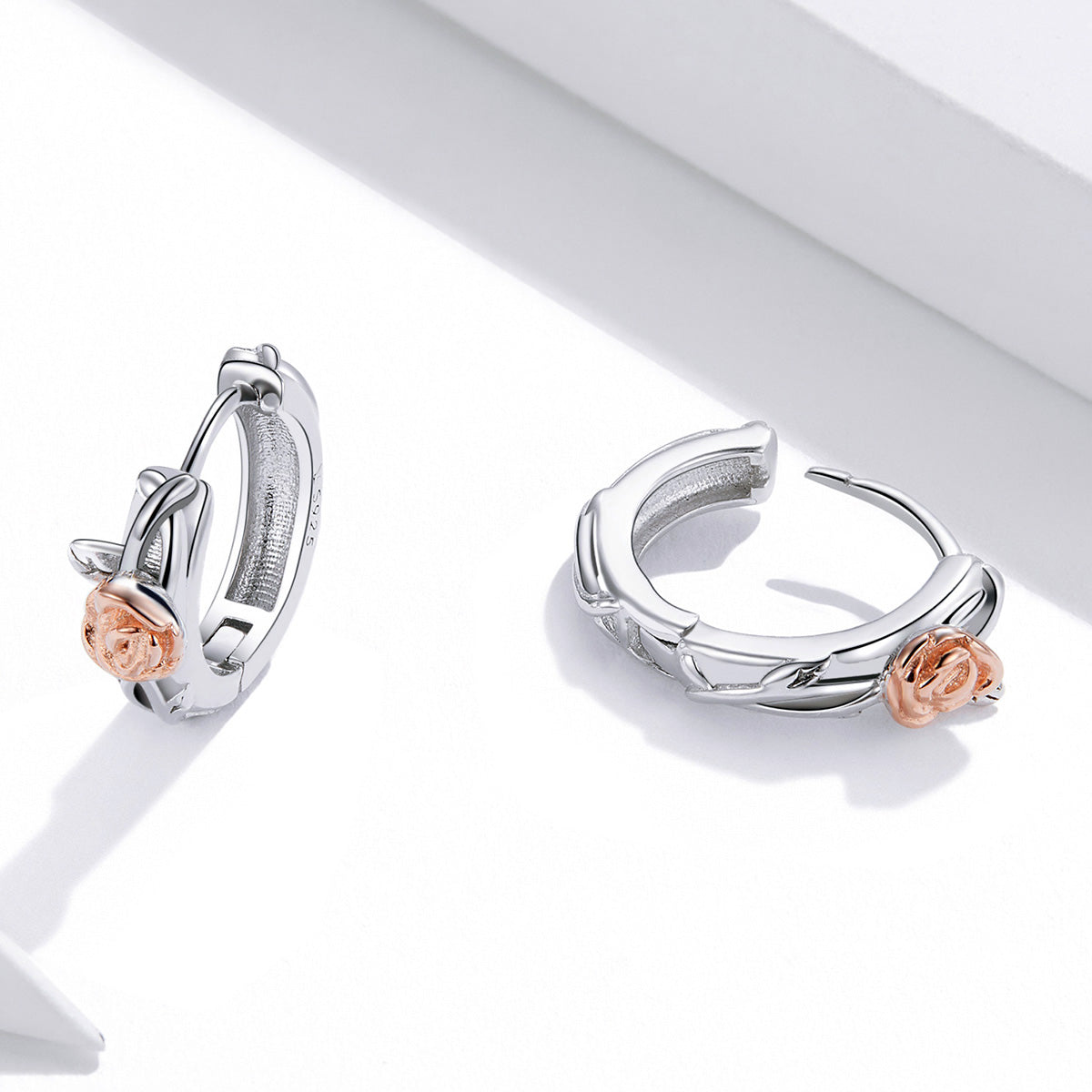 Sterling Silver Rose Huggie Hypoallergenic Earrings