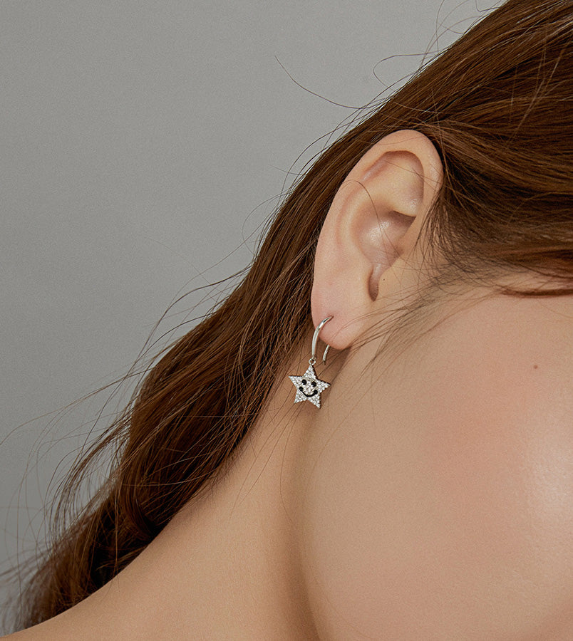 Sterling Silver Happy Star Hook Hypoallergenic Earrings