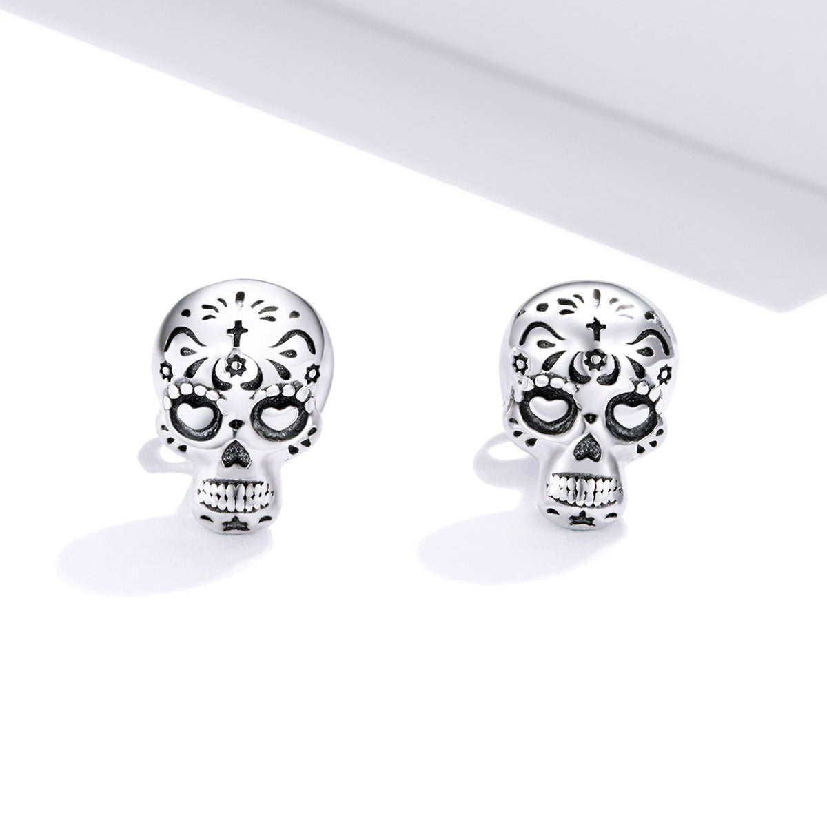 Sterling Silver Mexican Sugar Skull Stud Hypoallergenic Earrings