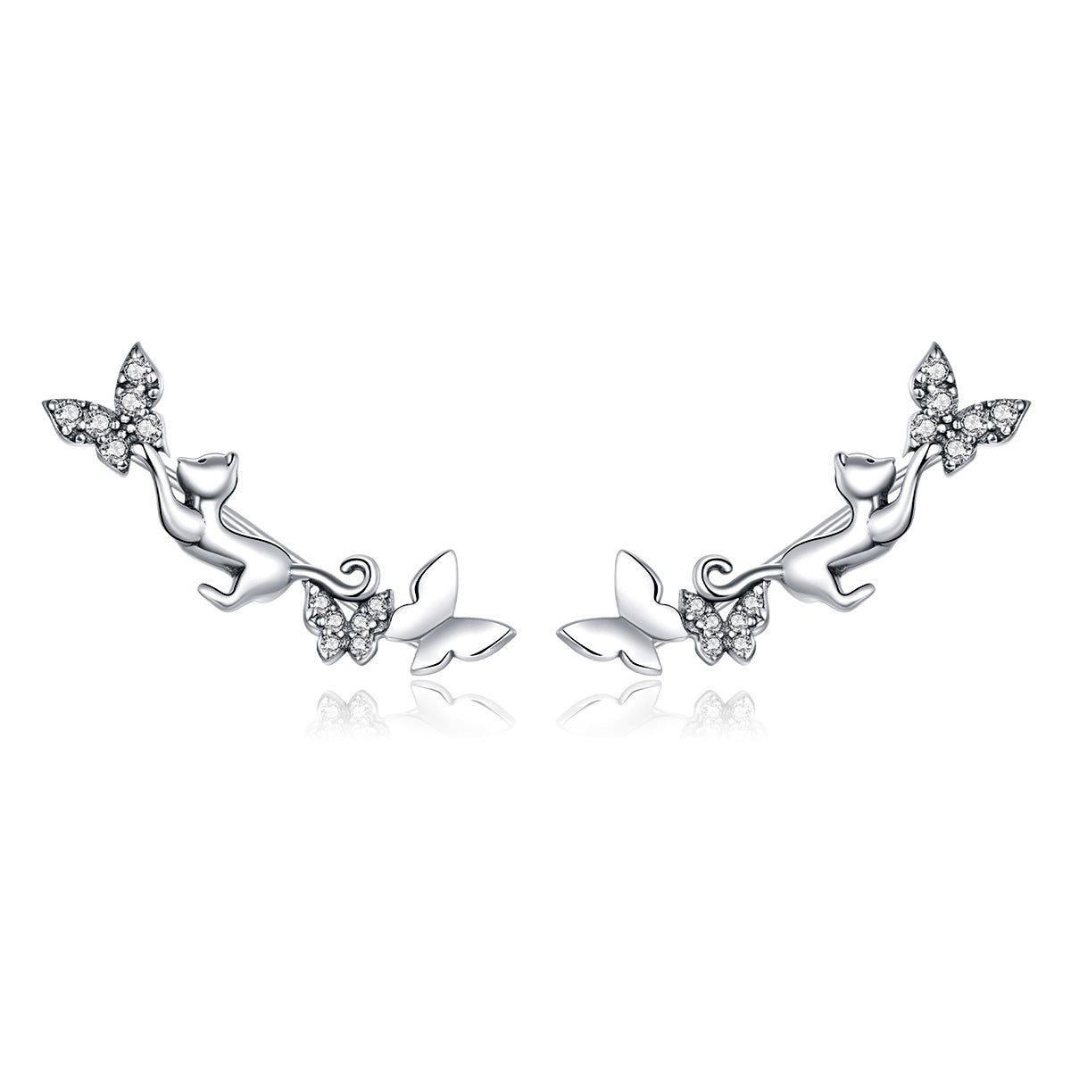 Sterling Silver Cat & Butterfly Hook Hypoallergenic Earrings
