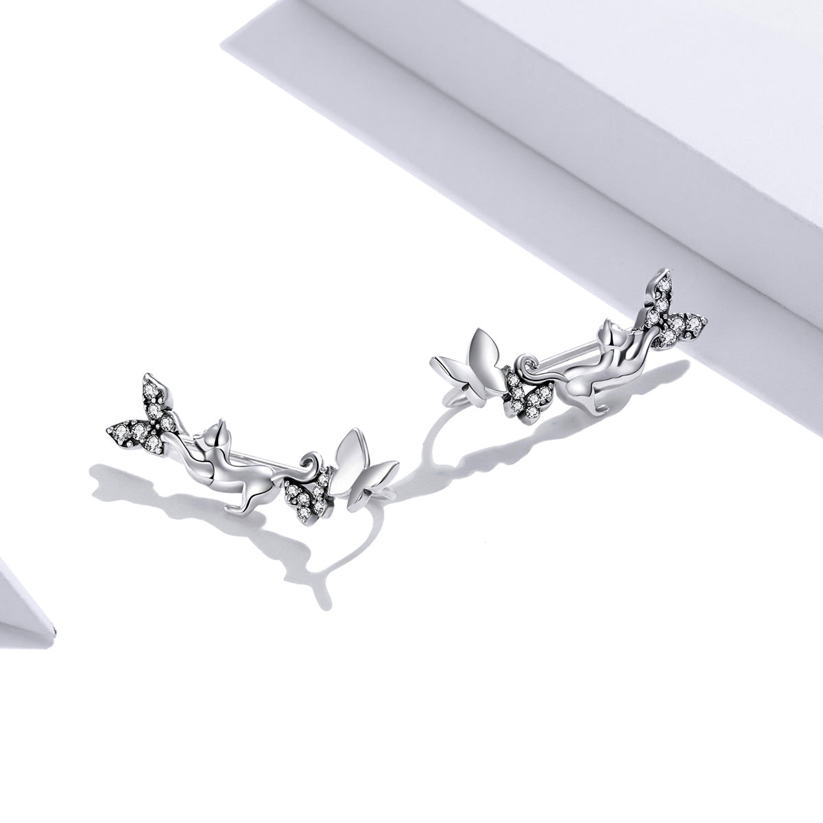 Sterling Silver Cat & Butterfly Hook Hypoallergenic Earrings