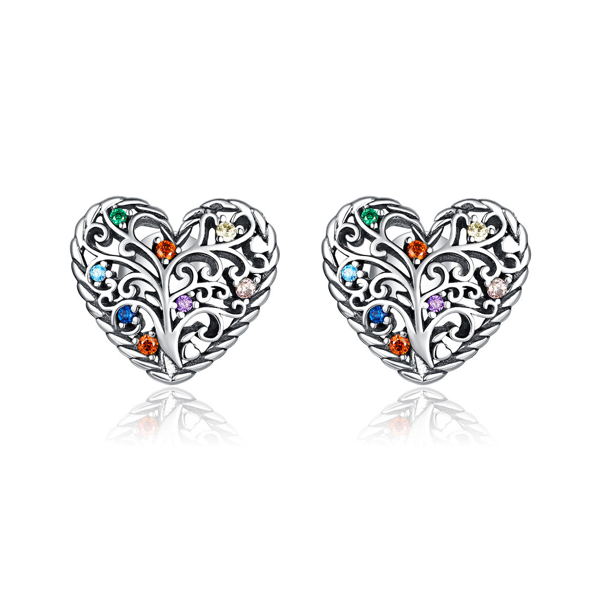 Sterling Silver Multi-Colour Heart Stud Hypoallergenic Earrings