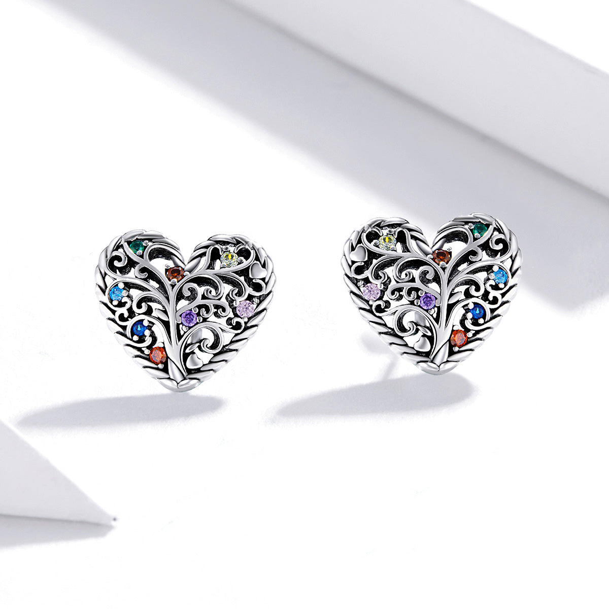 Sterling Silver Multi-Colour Heart Stud Hypoallergenic Earrings