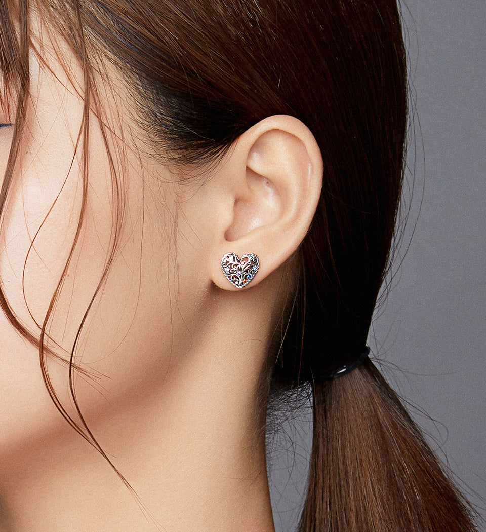 Sterling Silver Multi-Colour Heart Stud Hypoallergenic Earrings