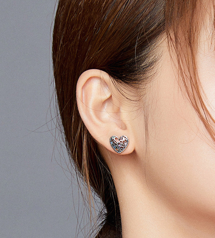 Sterling Silver Multi-Colour Heart Stud Hypoallergenic Earrings