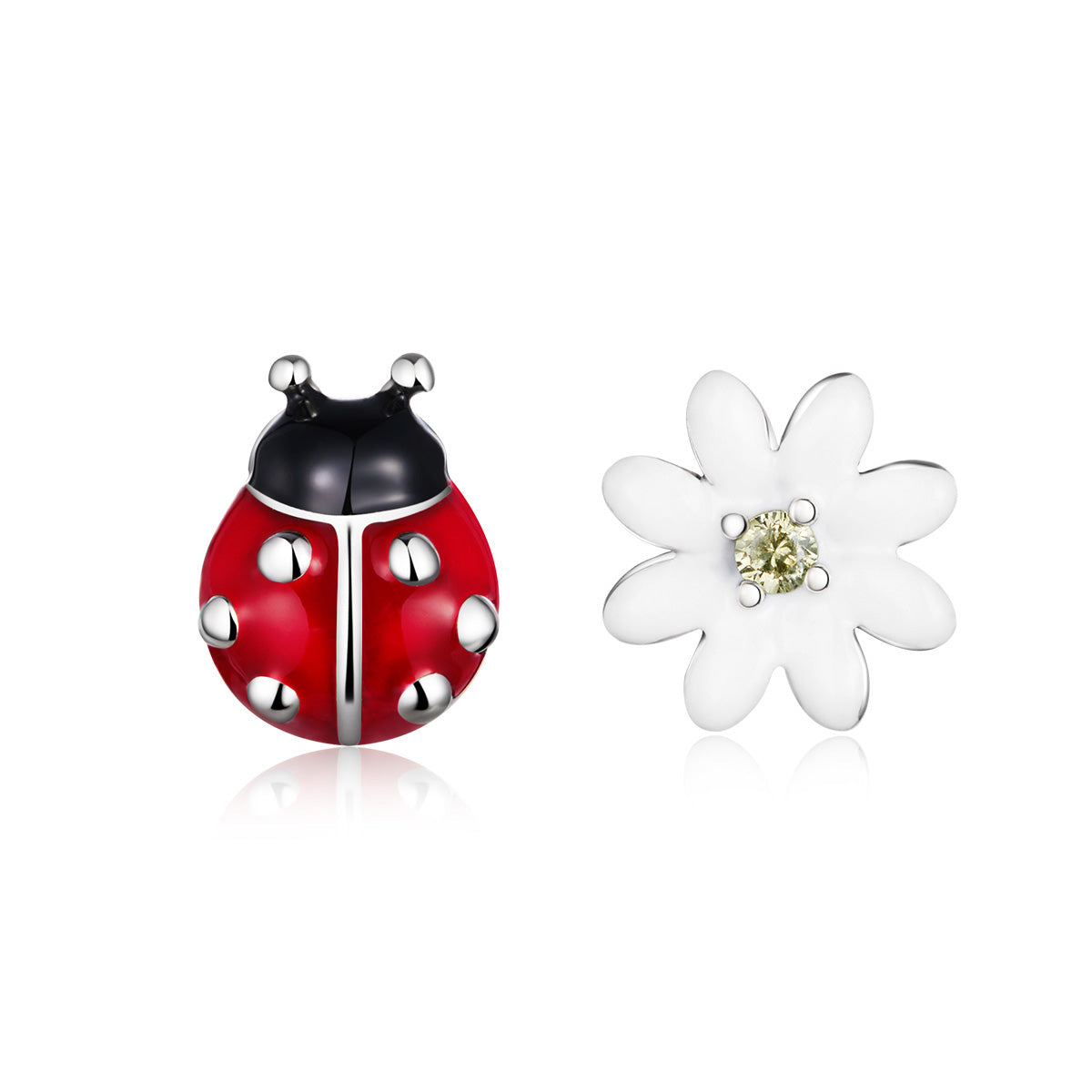 Sterling Silver Ladybug & Flower Hypoallergenic Earrings