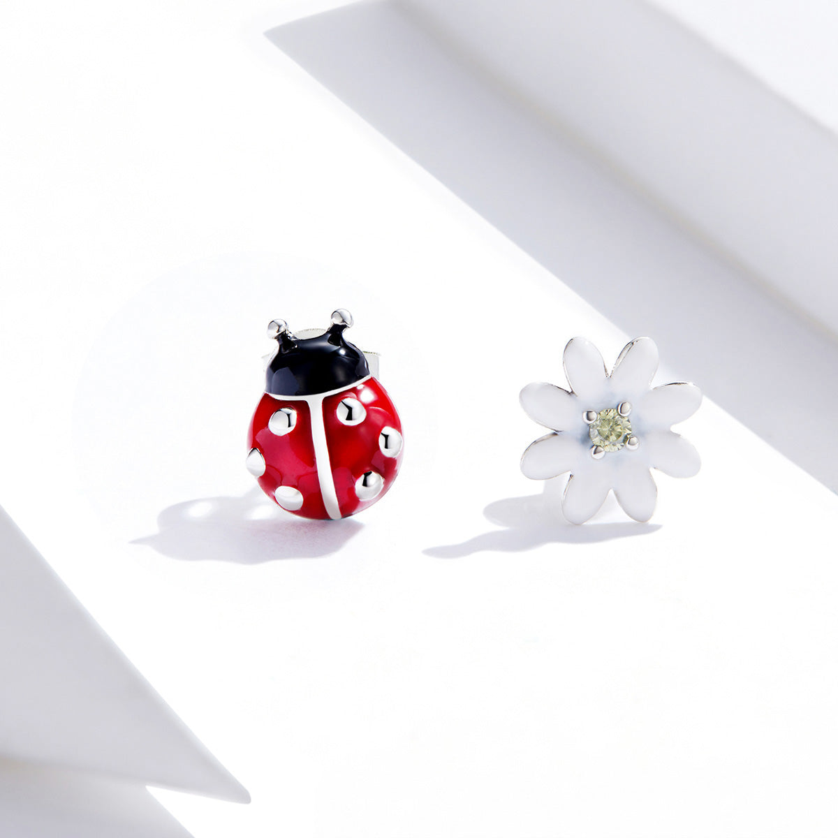 Sterling Silver Ladybug & Flower Hypoallergenic Earrings