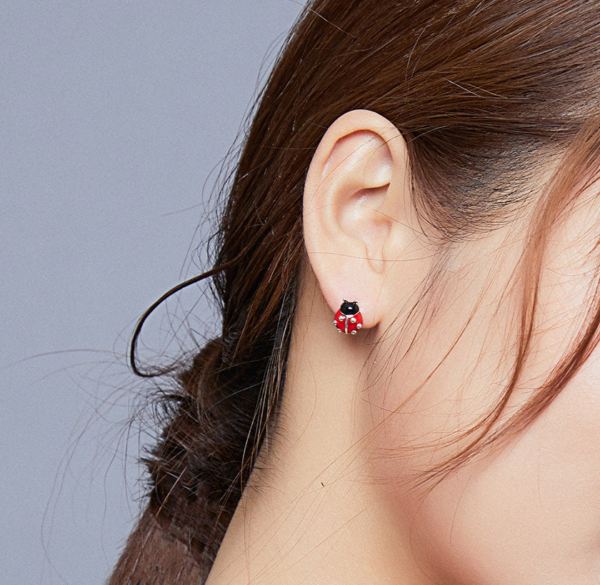 Sterling Silver Ladybug & Flower Hypoallergenic Earrings