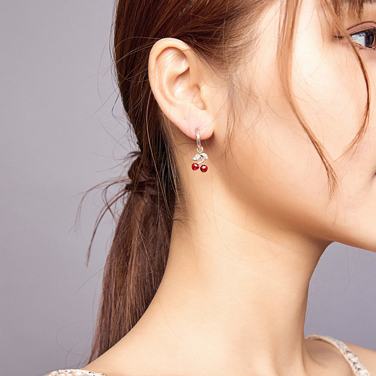 Sterling Silver Cherry Stud Hypoallergenic Earrings