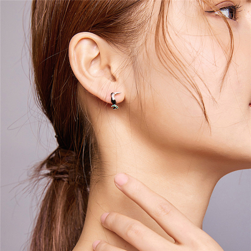 Sterling Silver Toucan & Coconut Palm Stud Hypoallergenic Earrings