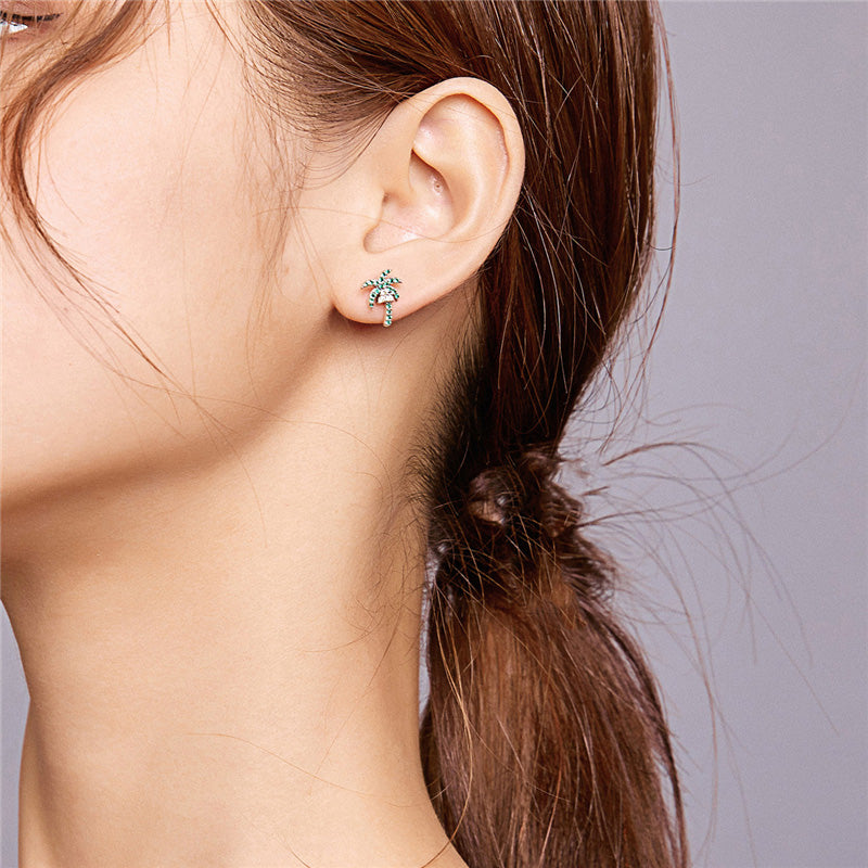 Sterling Silver Toucan & Coconut Palm Stud Hypoallergenic Earrings
