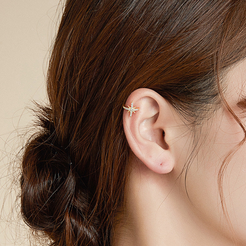 Sterling Silver Twinkling Star Hypoallergenic Ear Cuff (Single)