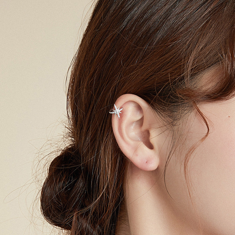 Sterling Silver Twinkling Star Hypoallergenic Ear Cuff (Single)