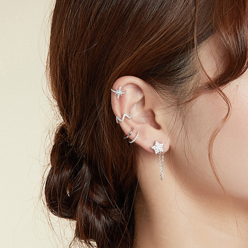 Sterling Silver Twinkling Star Hypoallergenic Ear Cuff (Single)