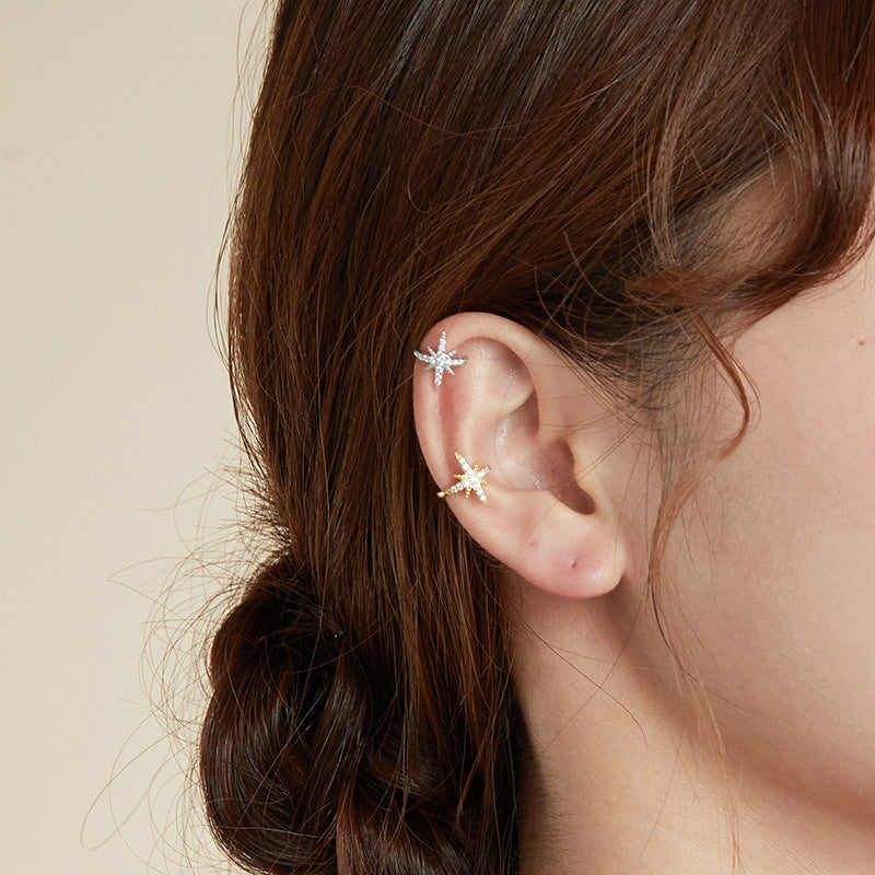 Sterling Silver Twinkling Star Hypoallergenic Ear Cuff (Single)