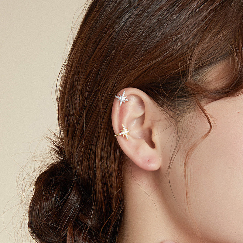 Sterling Silver Twinkling Star Hypoallergenic Ear Cuff (Single)