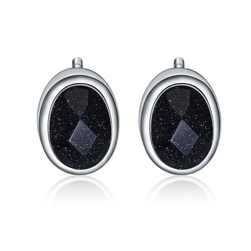 Sterling Silver Oval Stone Droplet Stud Hypoallergenic Earrings