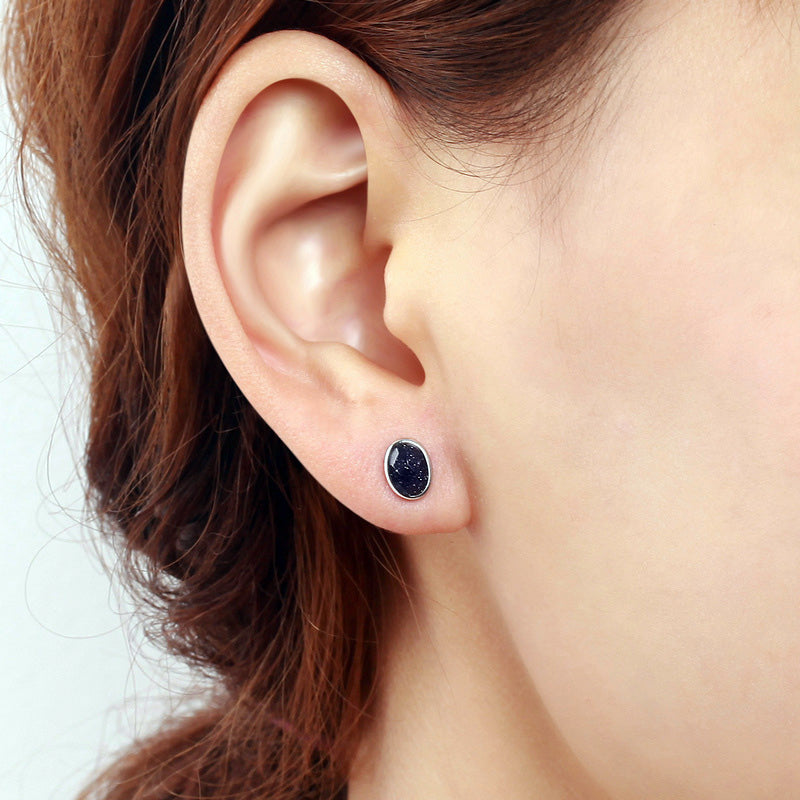 Sterling Silver Oval Stone Droplet Stud Hypoallergenic Earrings