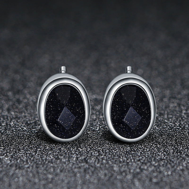 Sterling Silver Oval Stone Droplet Stud Hypoallergenic Earrings