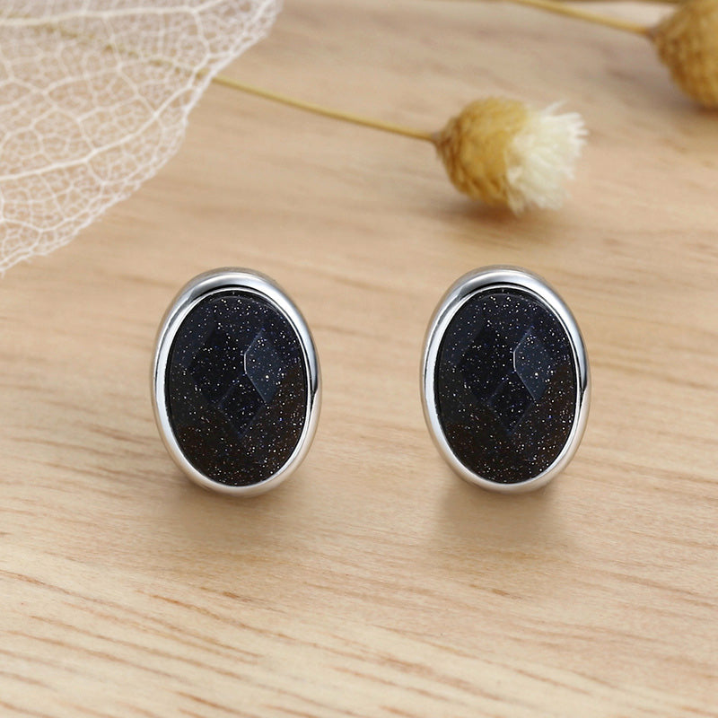 Sterling Silver Oval Stone Droplet Stud Hypoallergenic Earrings