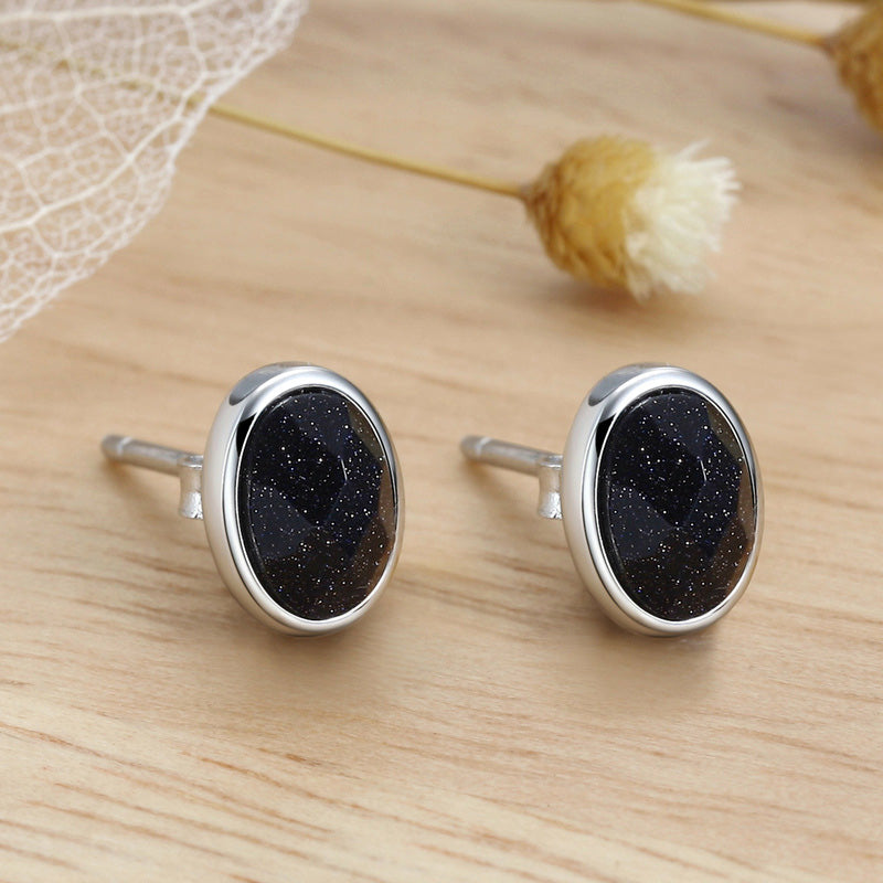 Sterling Silver Oval Stone Droplet Stud Hypoallergenic Earrings