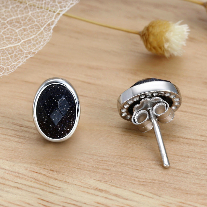 Sterling Silver Oval Stone Droplet Stud Hypoallergenic Earrings