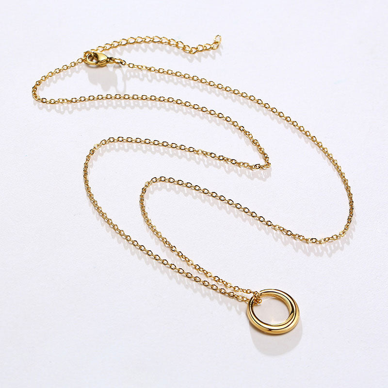 Stainless Steel Crescent Circle Necklace