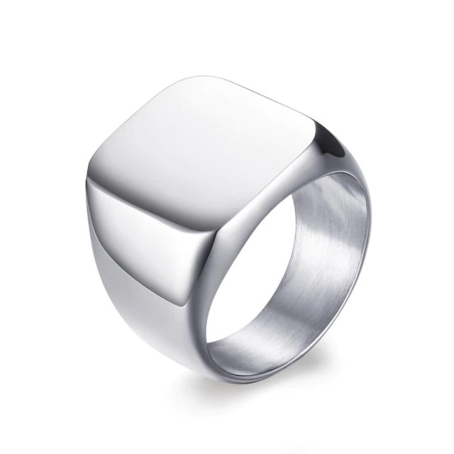 Stainless Steel Oxidised Tone Square Plain Signet Ring