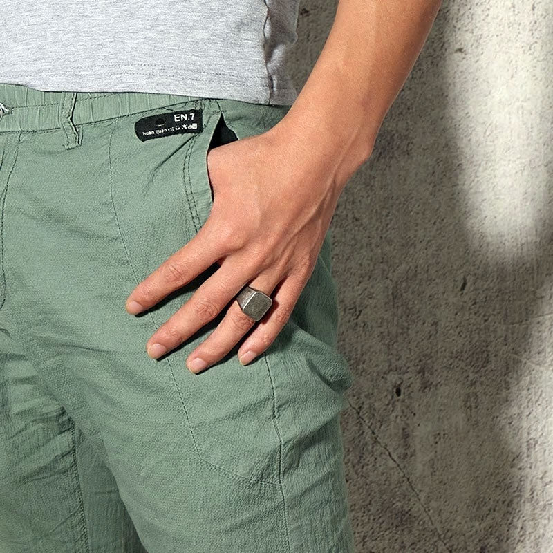 Stainless Steel Oxidised Tone Square Plain Signet Ring