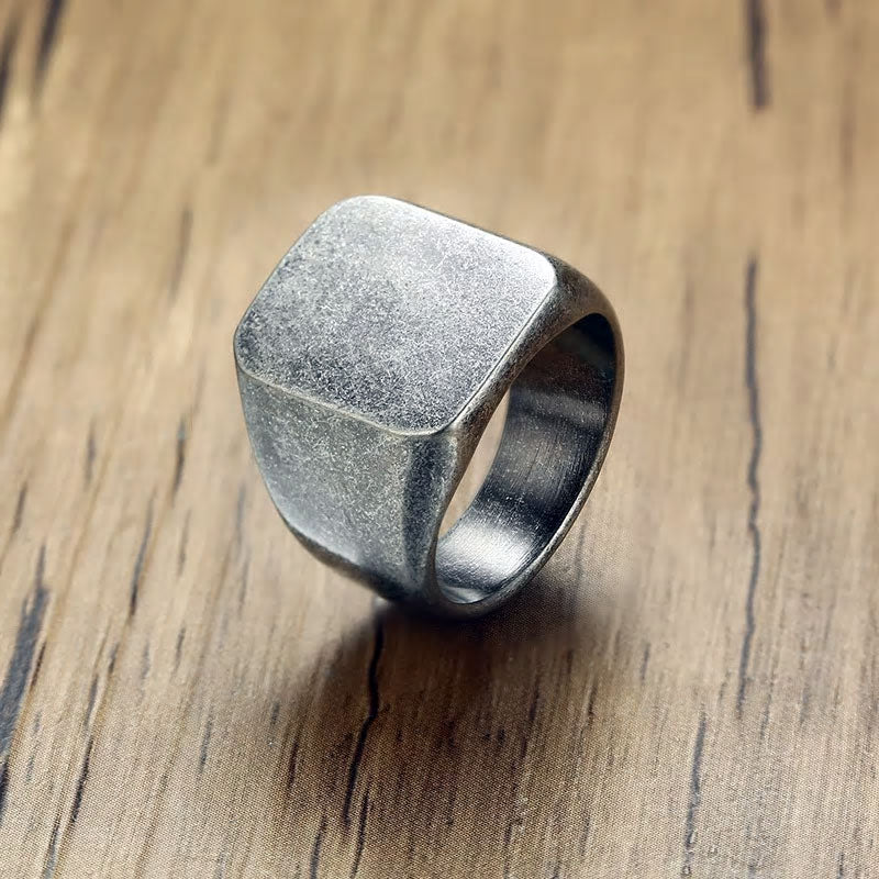 Stainless Steel Oxidised Tone Square Plain Signet Ring