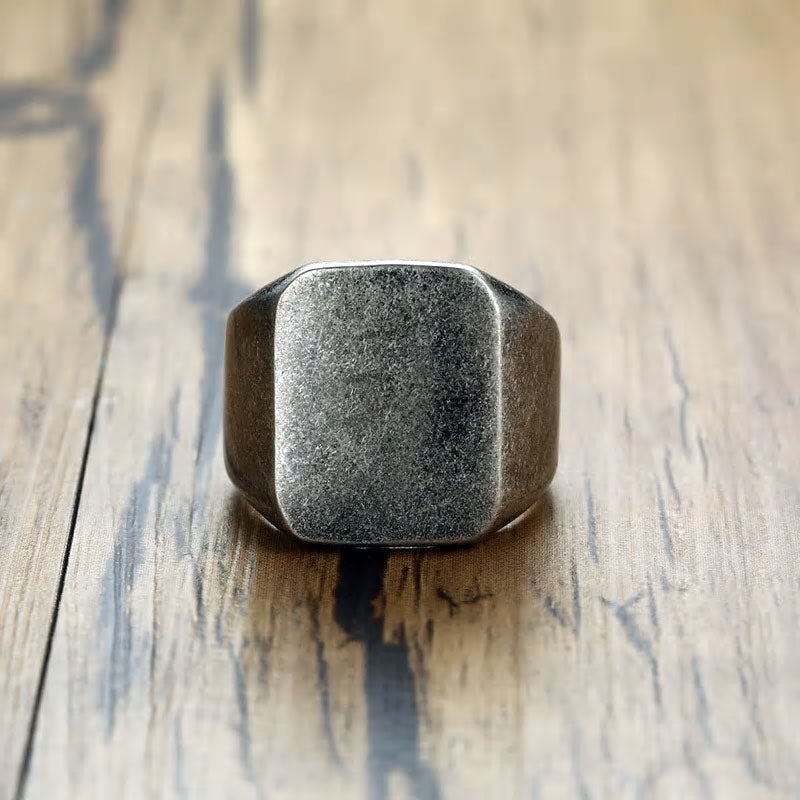 Stainless Steel Oxidised Tone Square Plain Signet Ring