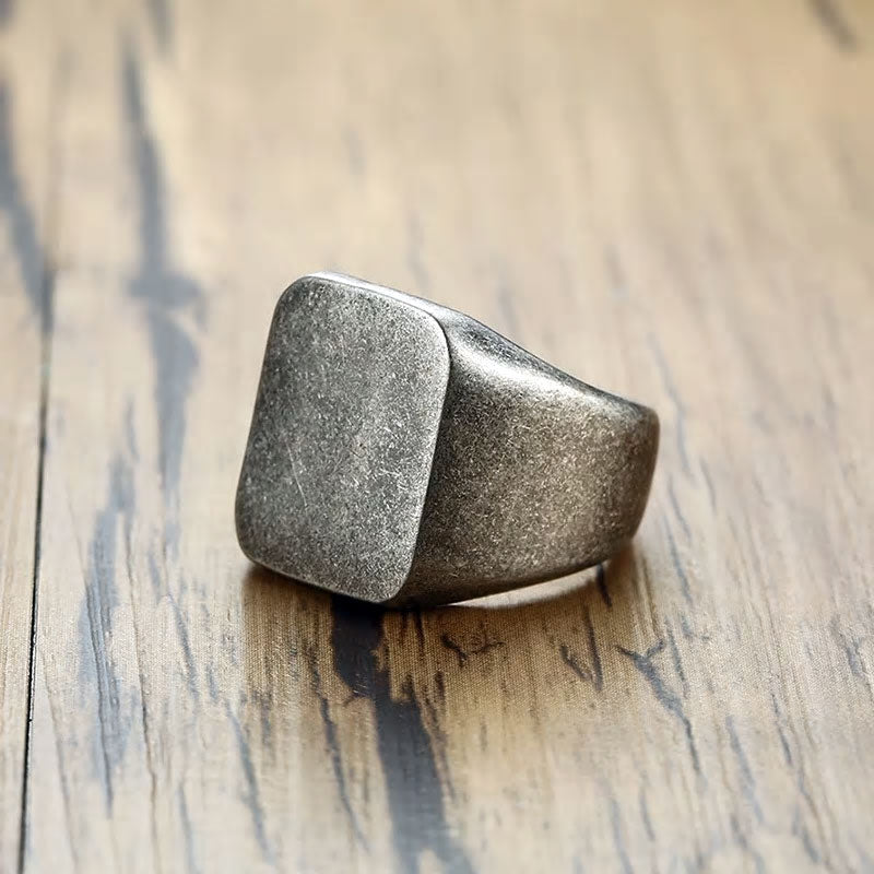 Stainless Steel Oxidised Tone Square Plain Signet Ring