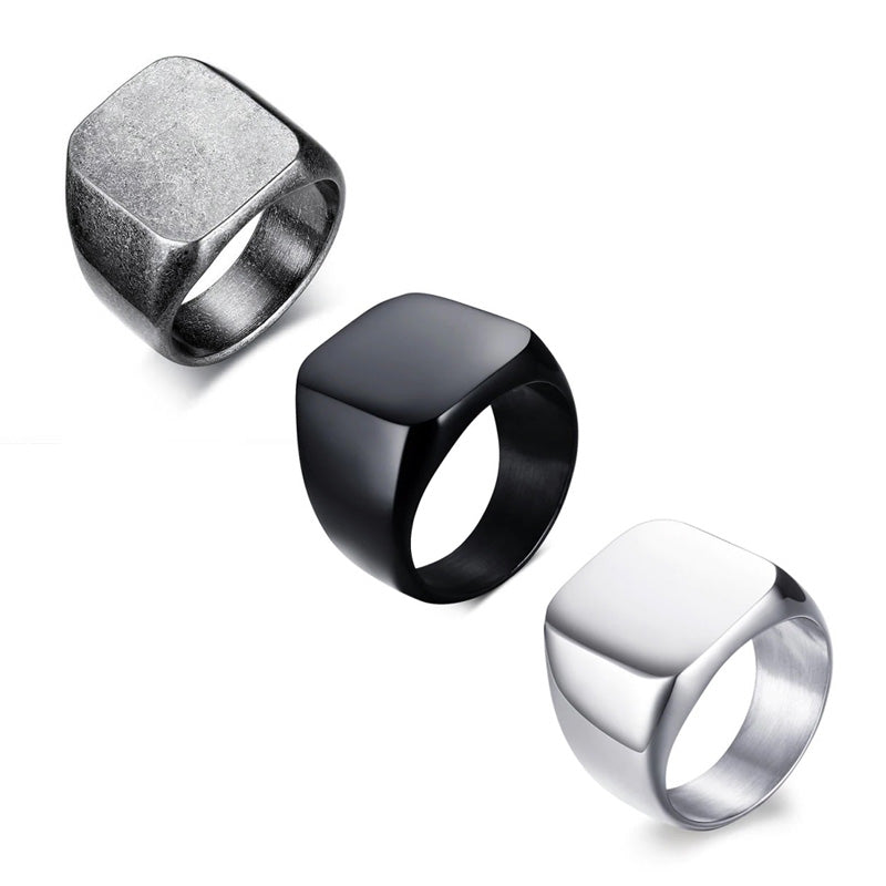 Stainless Steel Oxidised Tone Square Plain Signet Ring