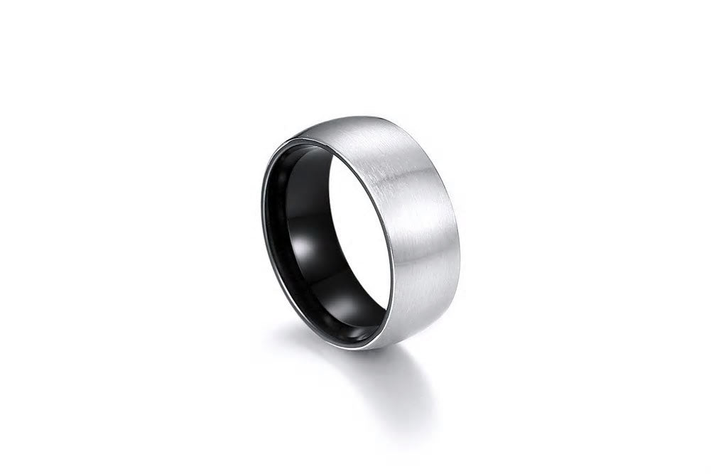 Stainless Steel Ring With Internal Domed Black Satin