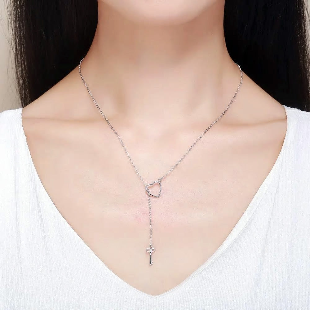 Sterling Silver Heart Key Hypoallergenic Necklace