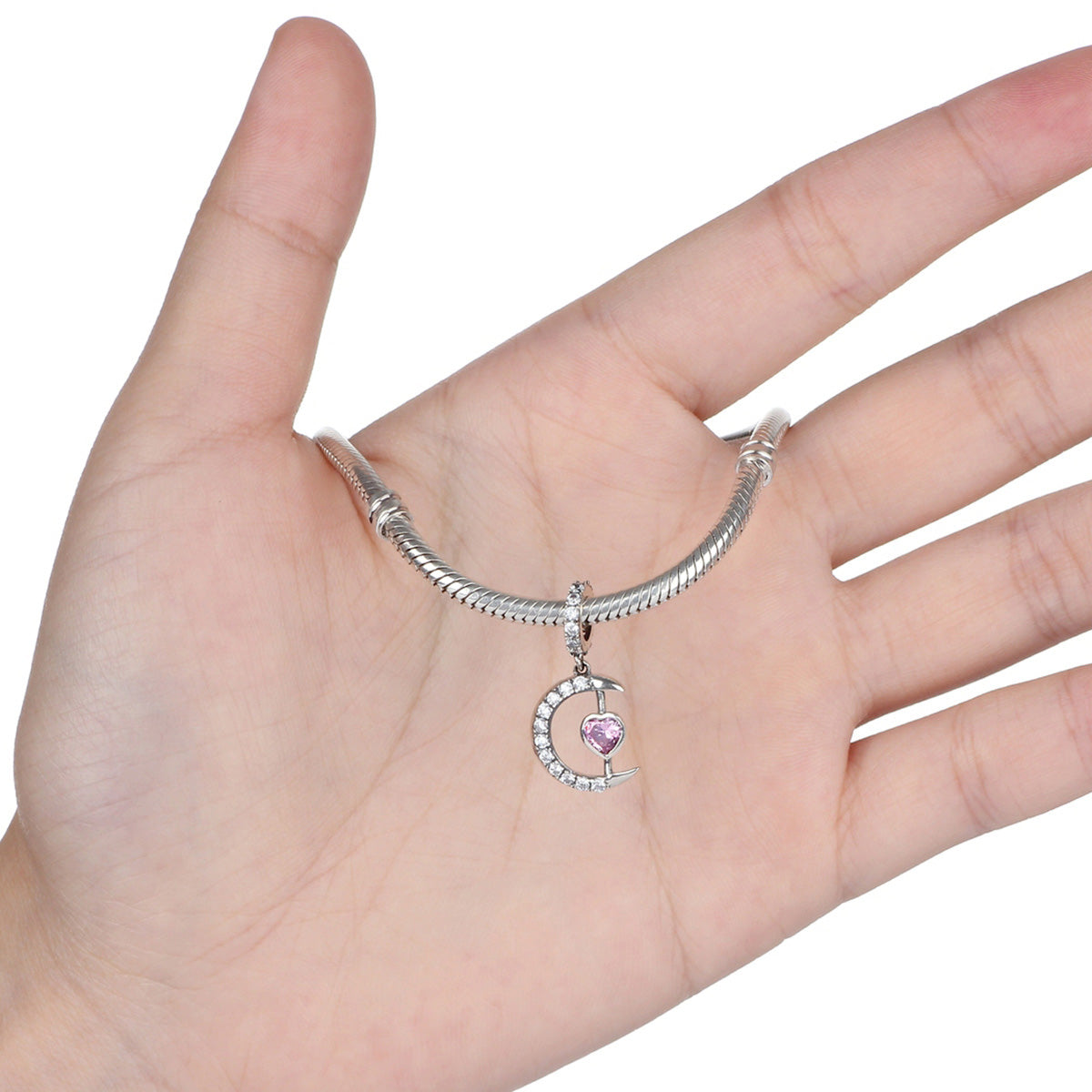 Sterling Silver Crescent Heart Hypoallergenic Dangle Charm