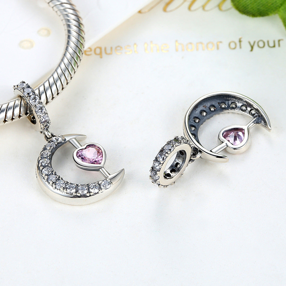 Sterling Silver Crescent Heart Hypoallergenic Dangle Charm