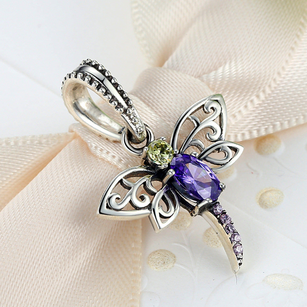 Sterling Silver Cute Dragonfly Hypoallergenic Dangle Charm