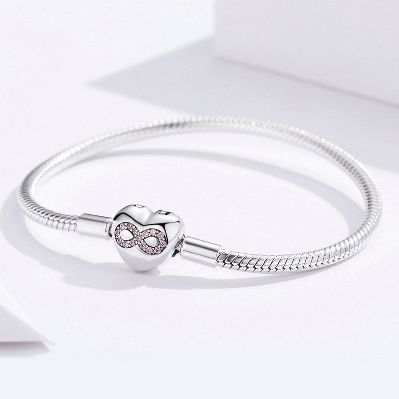 Sterling Silver Infinity Heart Charm Hypoallergenic Bracelet