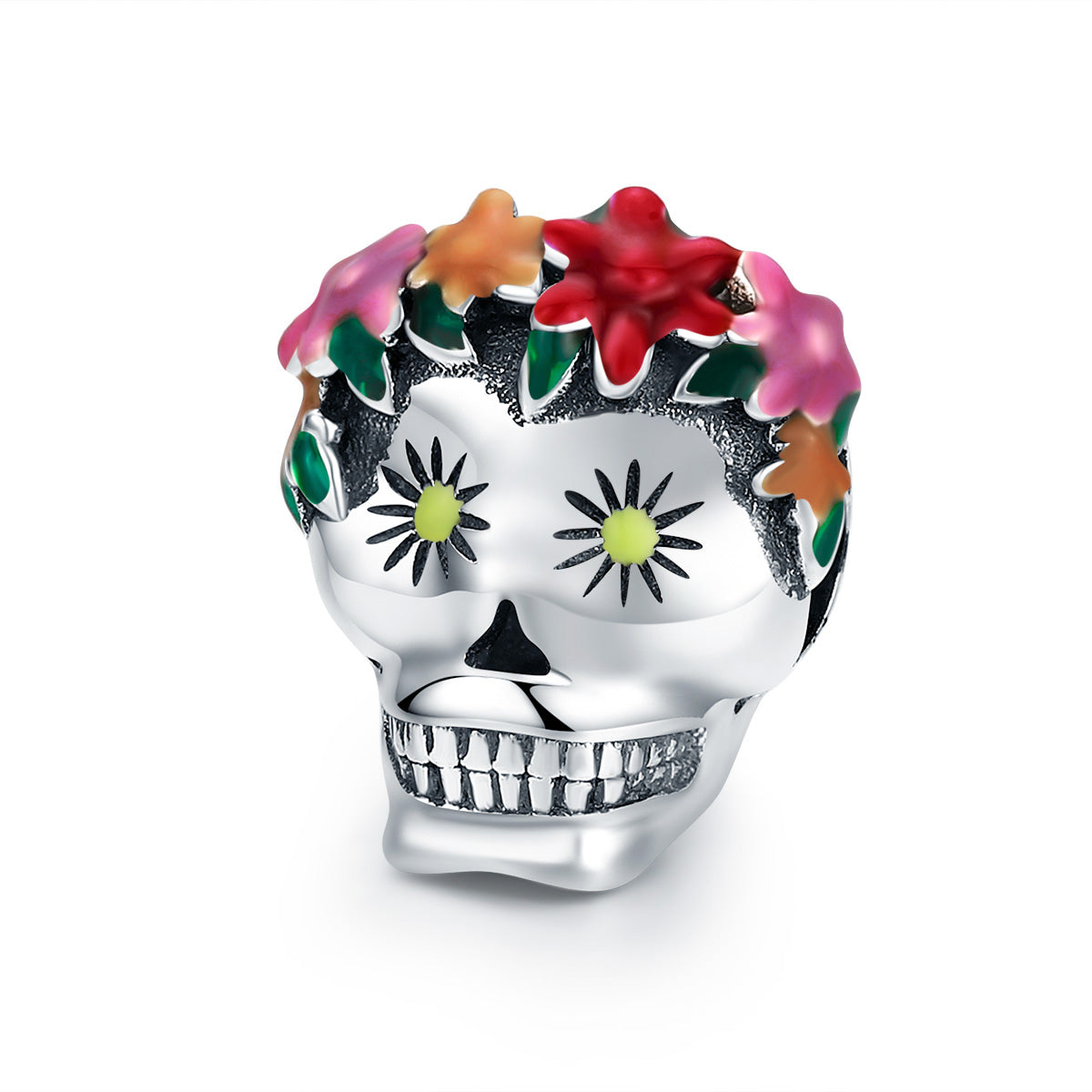 Sterling Silver Mexican Sugar Skull Hypoallergenic Bead Charm
