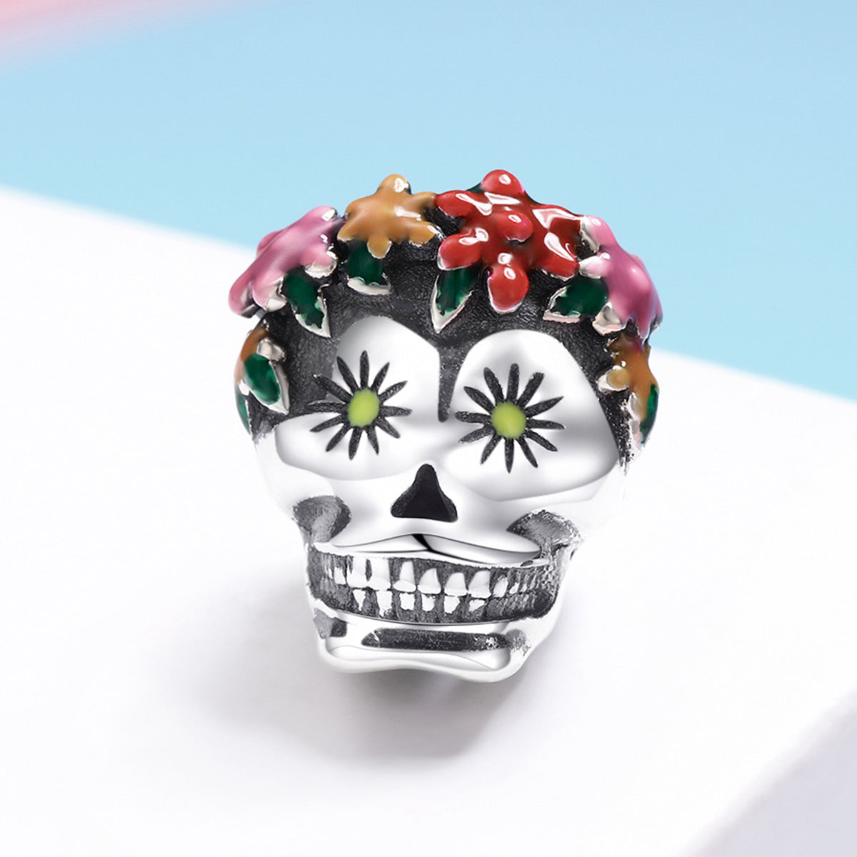 Sterling Silver Mexican Sugar Skull Hypoallergenic Bead Charm