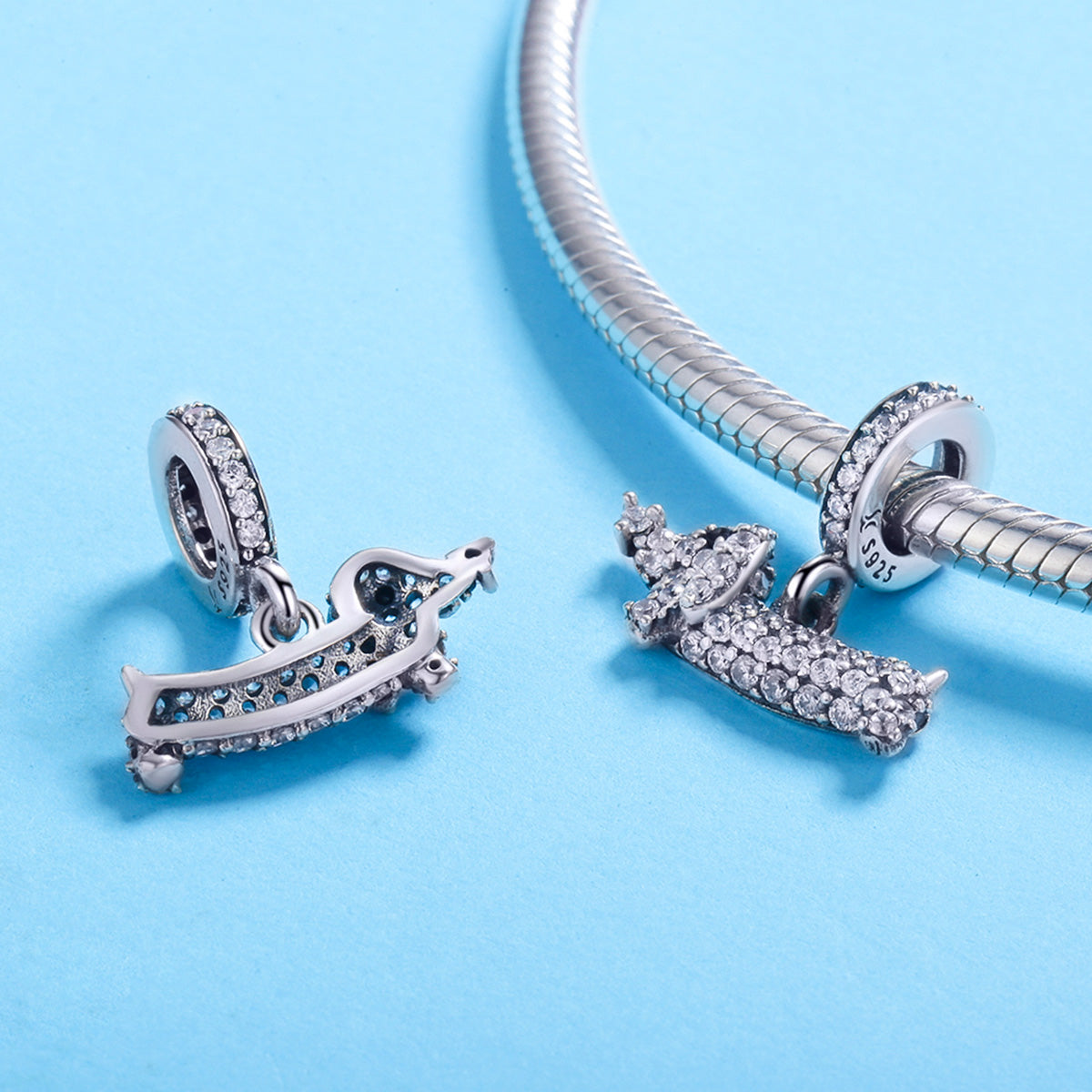 Sterling Silver Dachshund Dog Hypoallergenic Dangle Charm