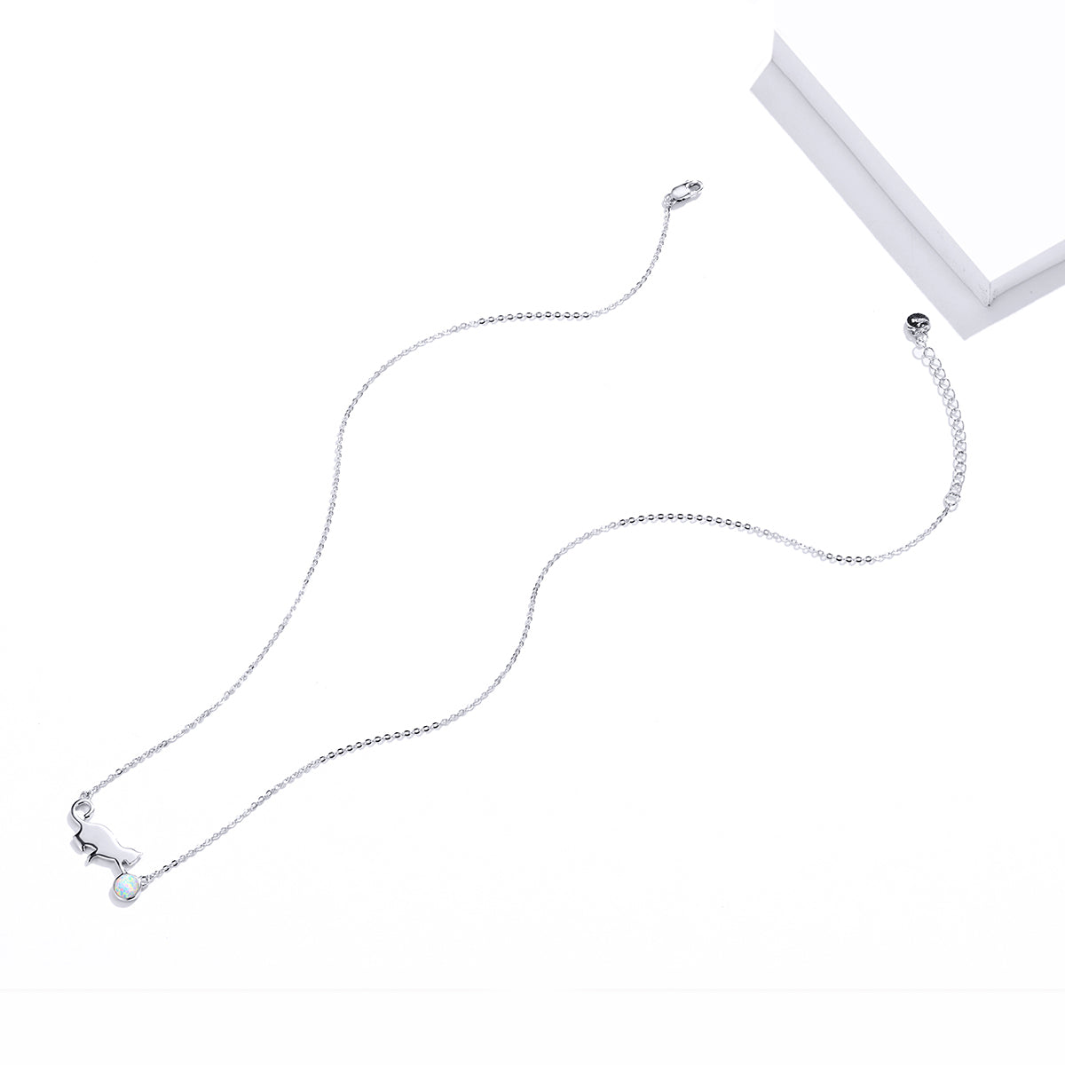 Sterling Silver Opal Cat Hypoallergenic Necklace
