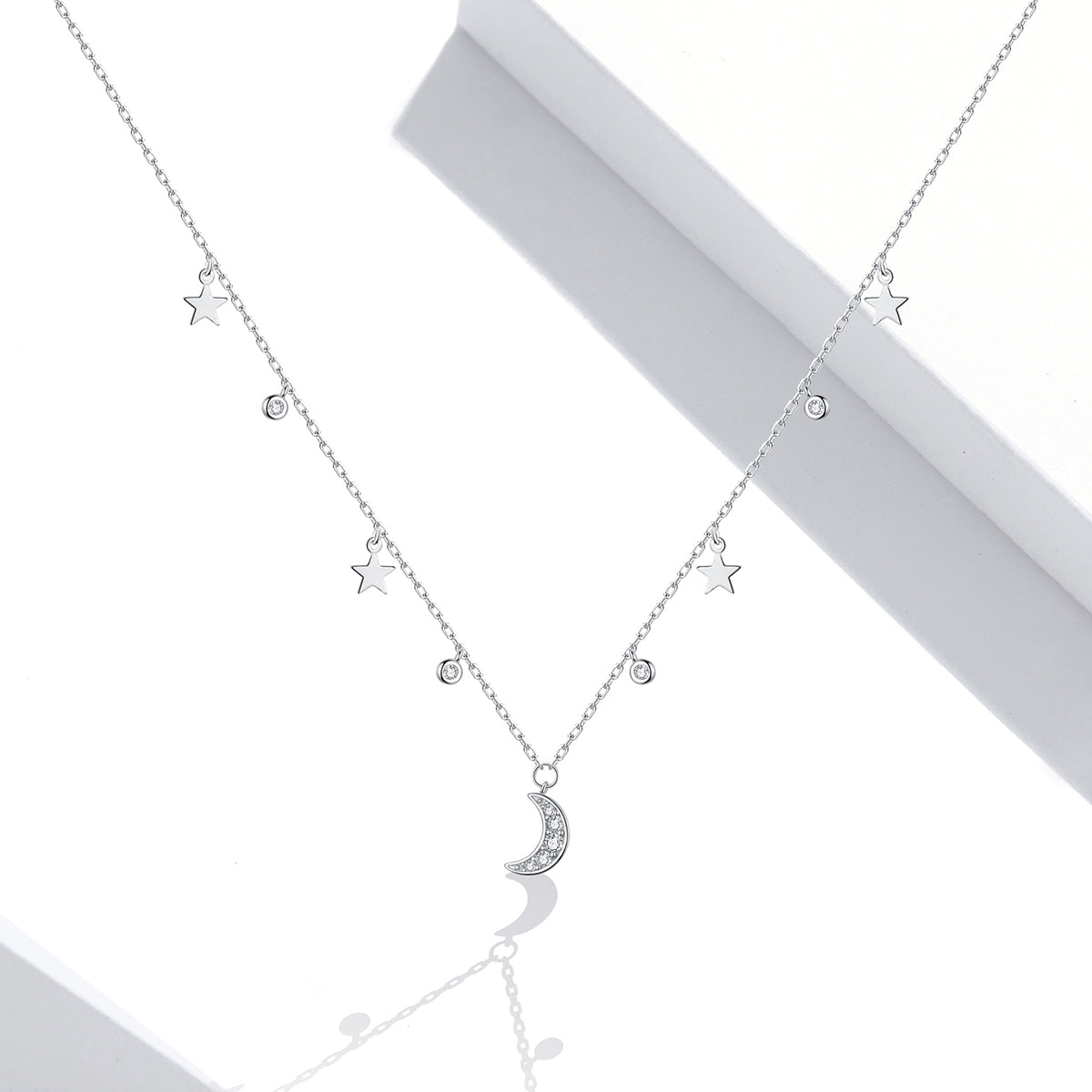 Sterling Silver Crescent Moon & Stars Hypoallergenic Necklace