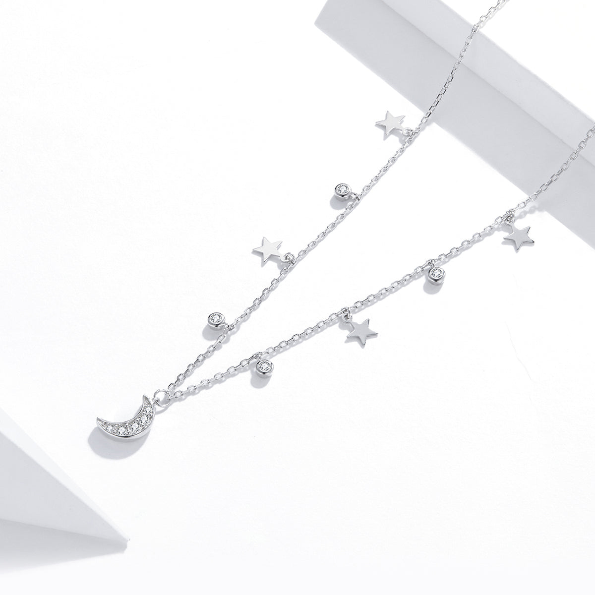 Sterling Silver Crescent Moon & Stars Hypoallergenic Necklace